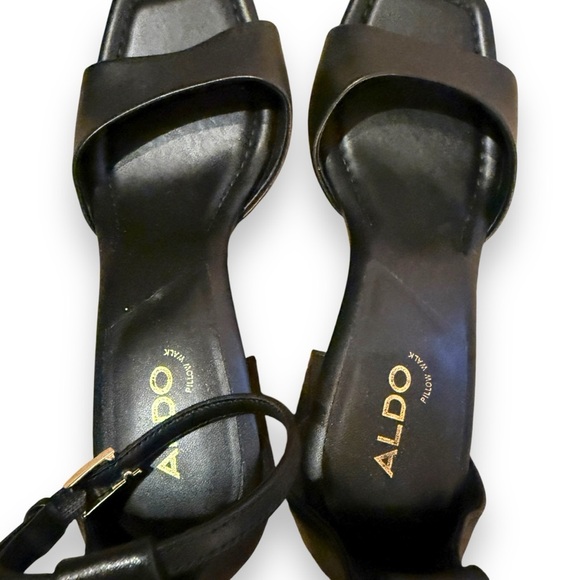Aldo Safdie Leather Ankle Strap Block Open‎ Square Toe Heels Sz 7 FLAWED - Picture 8 of 11